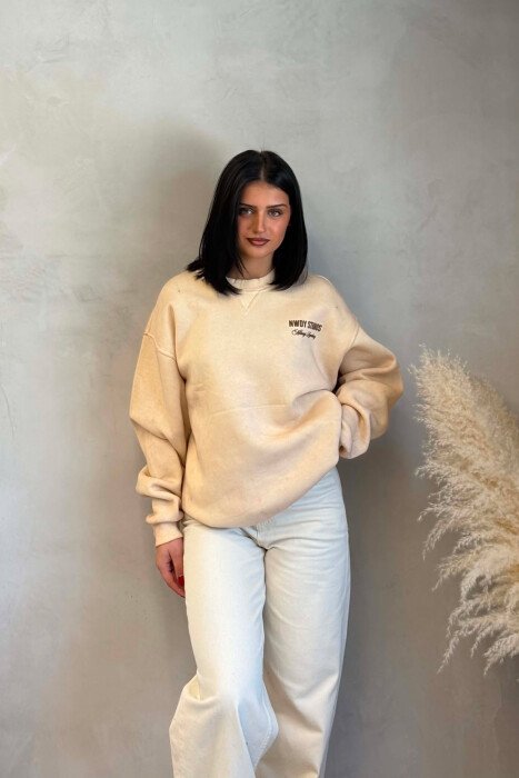 ONE COLOR FLUFFY WOMAN SWEATSHIRT BEIGE/BEZHE - 2