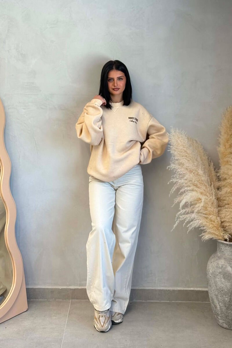 ONE COLOR FLUFFY WOMAN SWEATSHIRT BEIGE/BEZHE - 3