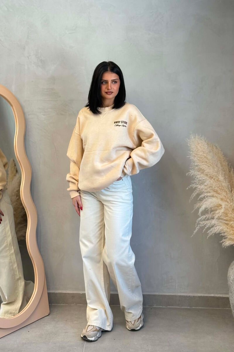 ONE COLOR FLUFFY WOMAN SWEATSHIRT BEIGE/BEZHE - 4