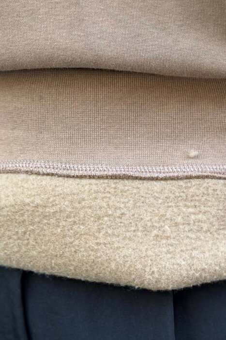 ONE COLOR FLUFFY WOMAN SWEATSHIRT BROWN/KAFE - 3