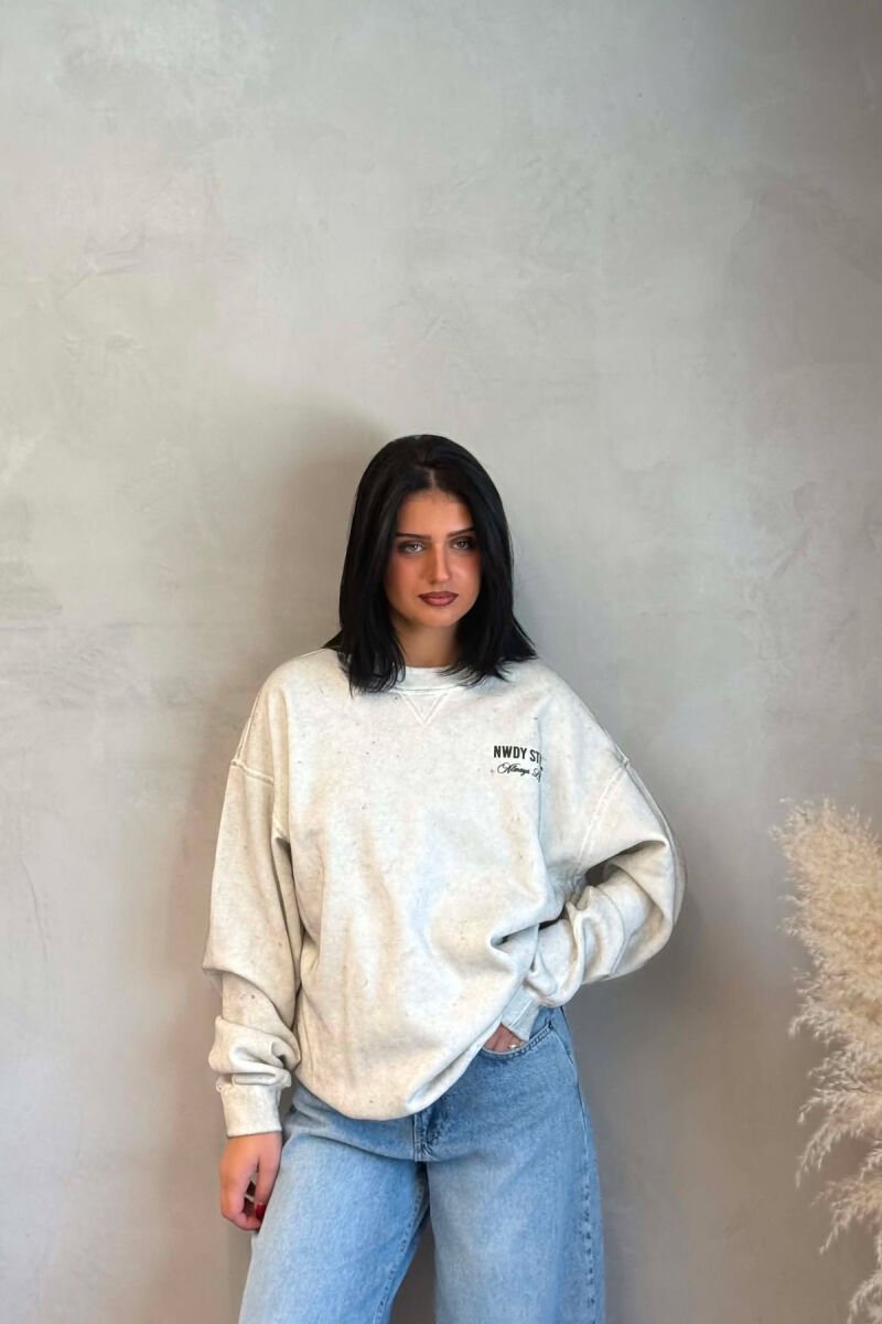 ONE COLOR FLUFFY WOMAN SWEATSHIRT LIGHT GREY/GZ - 2