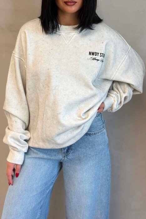 ONE COLOR FLUFFY WOMAN SWEATSHIRT LIGHT GREY/GZ - KLAUDIO FASHION