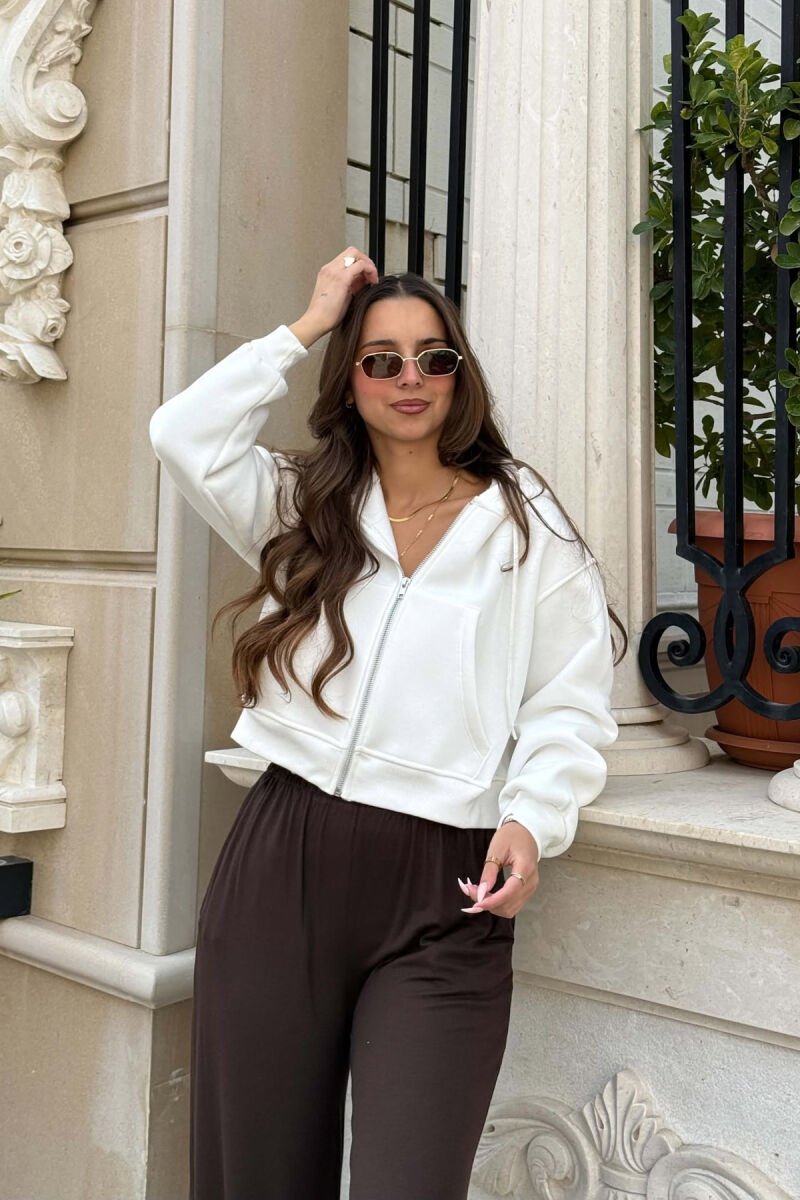 ONE COLOR FLUFFY WOMEN COTTON JACKETS WHITE-E BARDHE - 1