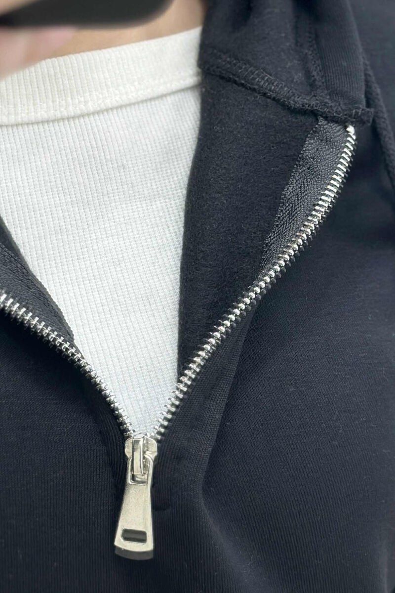 ONE COLOR FLUFFY WOMEN HOODIE BLACK/ E ZEZE - 5