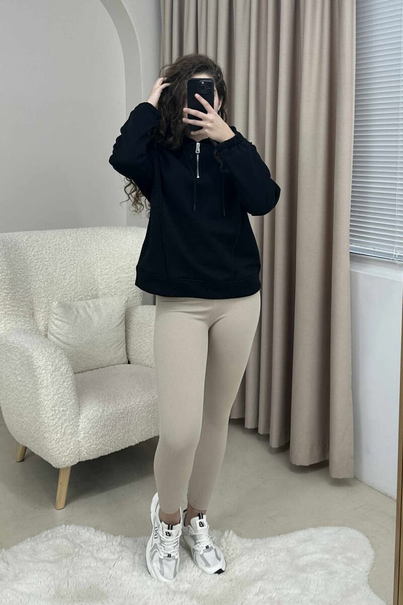ONE COLOR FLUFFY WOMEN HOODIE BLACK/ E ZEZE - 6