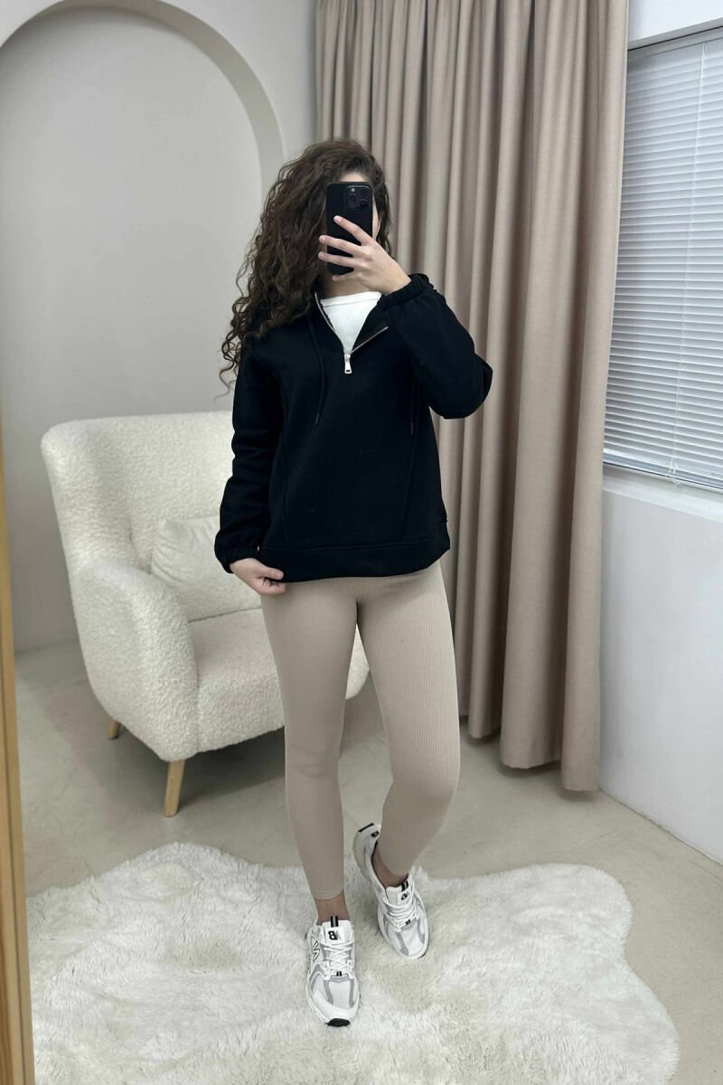 ONE COLOR FLUFFY WOMEN HOODIE BLACK/ E ZEZE - 1