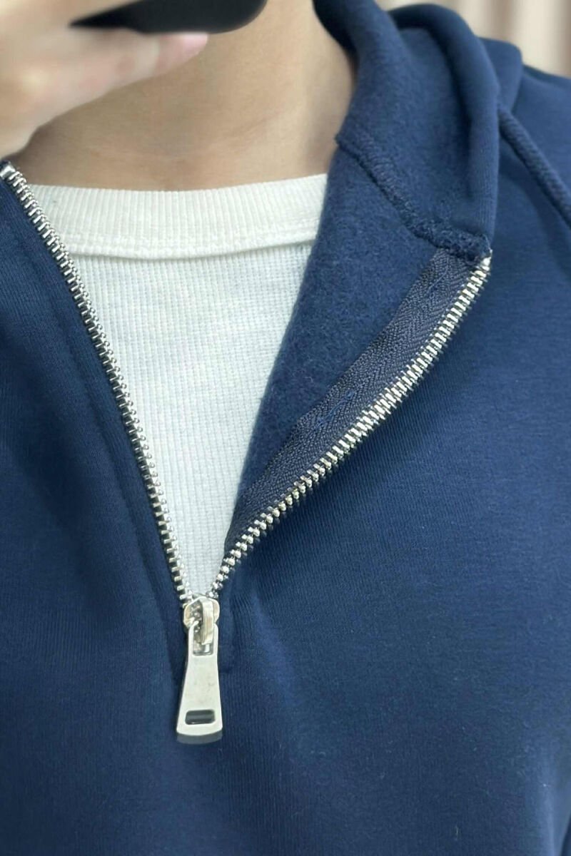ONE COLOR FLUFFY WOMEN HOODIE DARK BLUE/BEE - 6