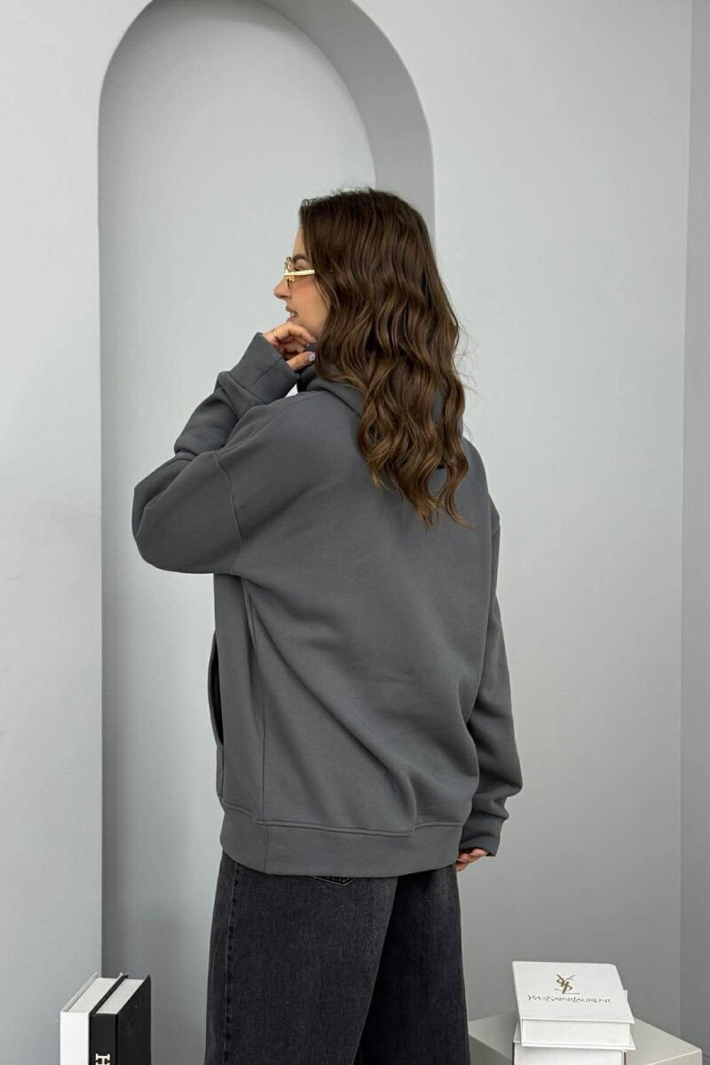 ONE COLOR FLUFFY WOMEN HOODIE DARK GREY/GEE - 3
