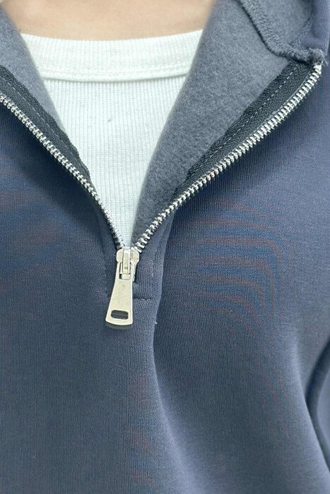 ONE COLOR FLUFFY WOMEN HOODIE DARK GREY/GEE - 4