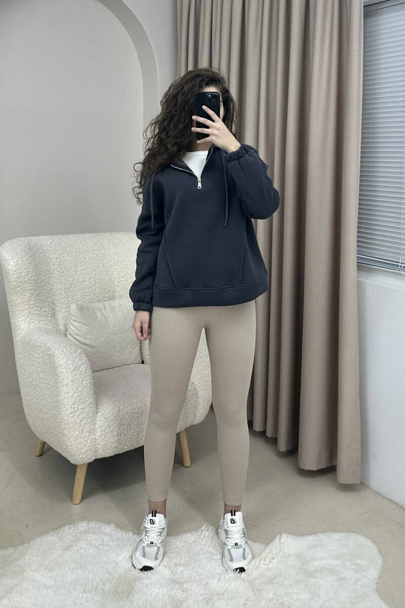 ONE COLOR FLUFFY WOMEN HOODIE DARK GREY/GEE - 1