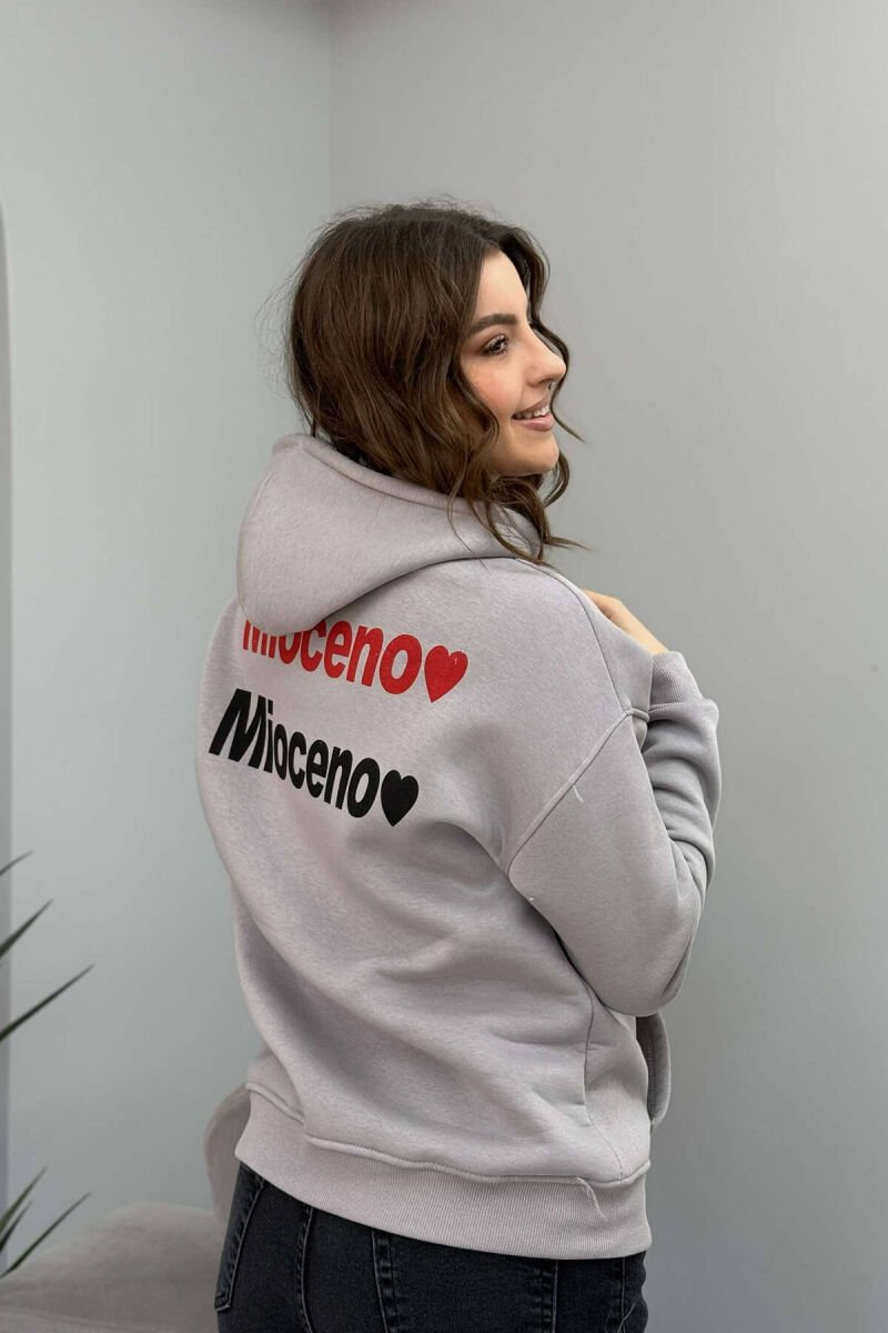 ONE COLOR FLUFFY FRONT WRITTINGS WOMEN HOODIE GREY/GRI - 6