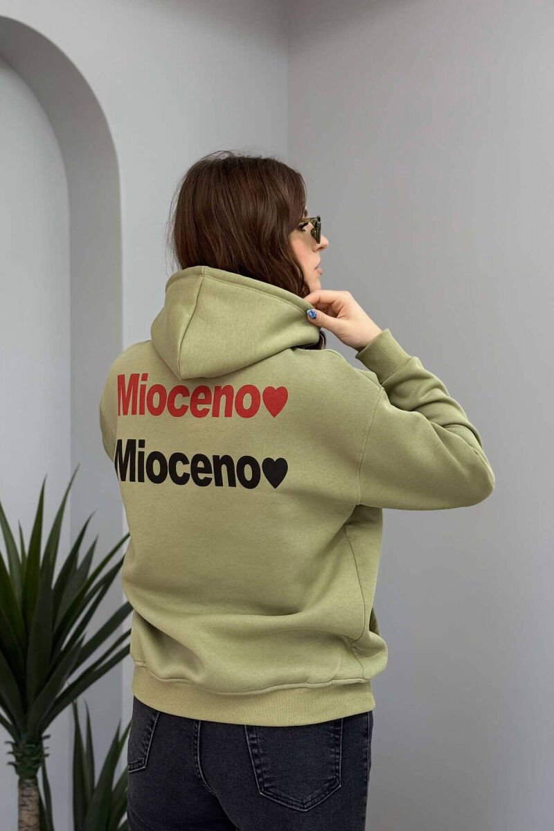 ONE COLOR FLUFFY FRONT WRITTINGS WOMEN HOODIE OLIVE/ULLI - 2