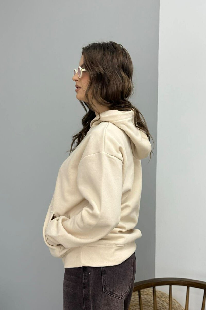 ONE COLOR FLUFFY WOMEN HOODIE LIGHT BEIGE/BZHZB - 4