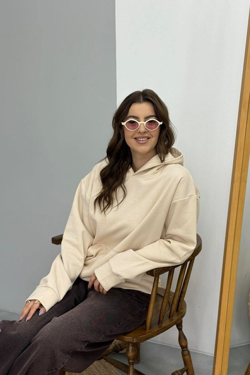 ONE COLOR FLUFFY WOMEN HOODIE LIGHT BEIGE/BZHZB - 2