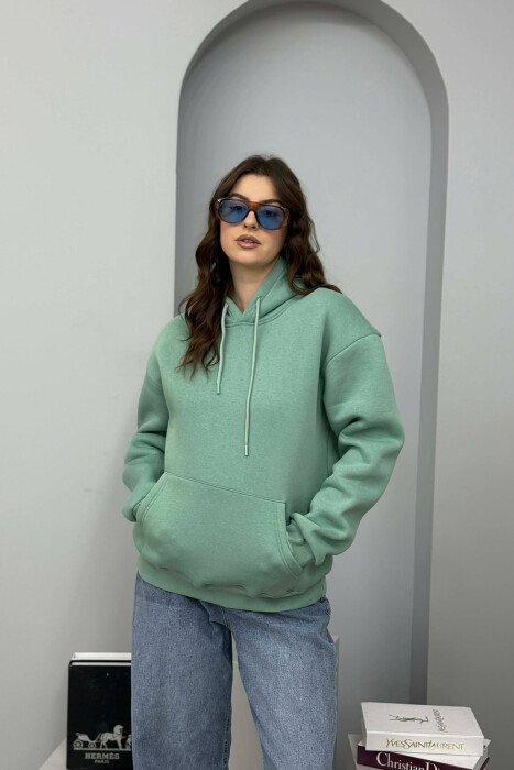 ONE COLOR FLUFFY WOMEN HOODIE MINT/MENTE 