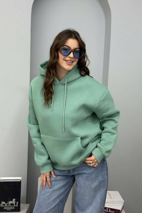 ONE COLOR FLUFFY WOMEN HOODIE MINT/MENTE - 2