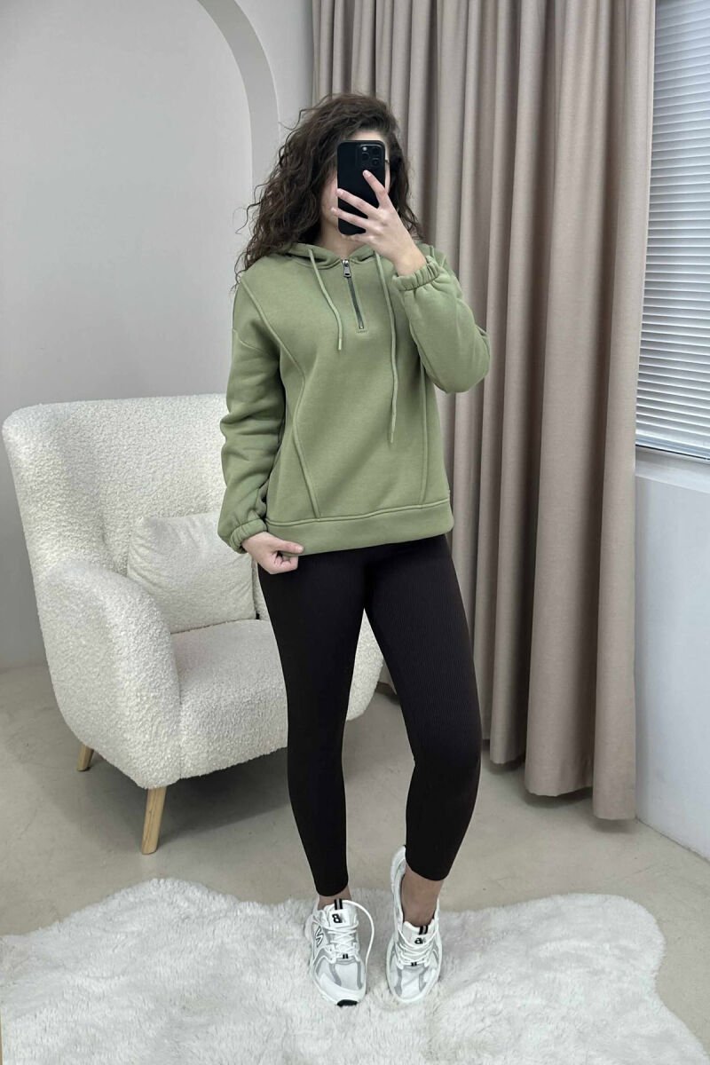 ONE COLOR FLUFFY WOMEN HOODIE OLIVE/ULLI - 1