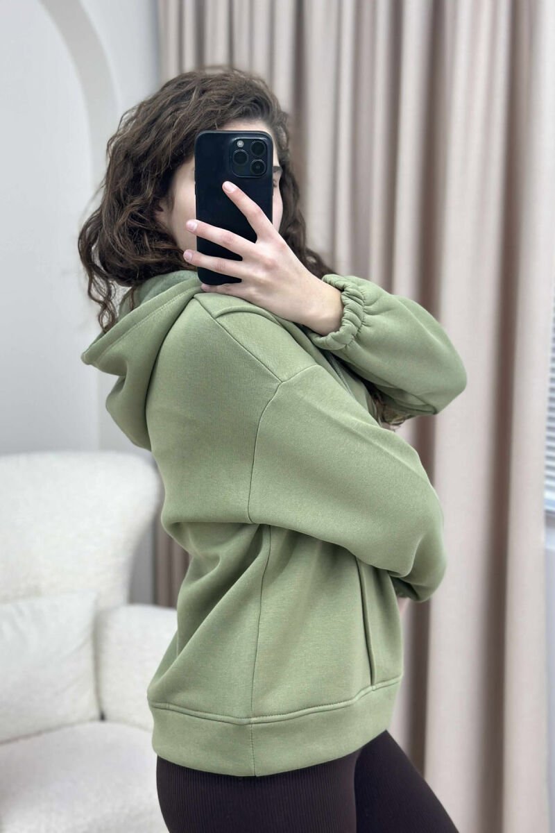 ONE COLOR FLUFFY WOMEN HOODIE OLIVE/ULLI - 4