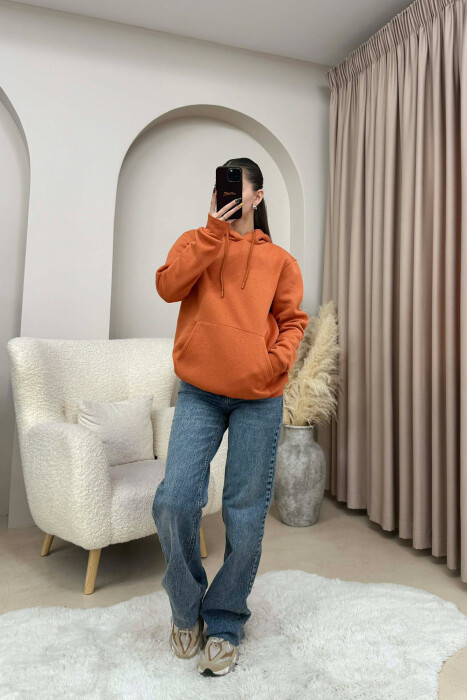 HOODIE NJE NGJYRESHE ME PUSH PER FEMRA NE NGJYRE PORTOKALLI - KLAUDIO FASHION