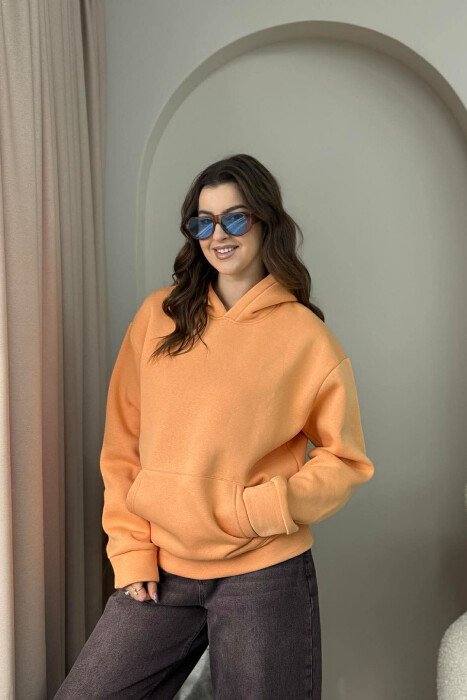 HOODIE NJE NGJYRESHE ME PUSH PER FEMRA NE NGJYRE PORTOKALLI - KLAUDIO FASHION