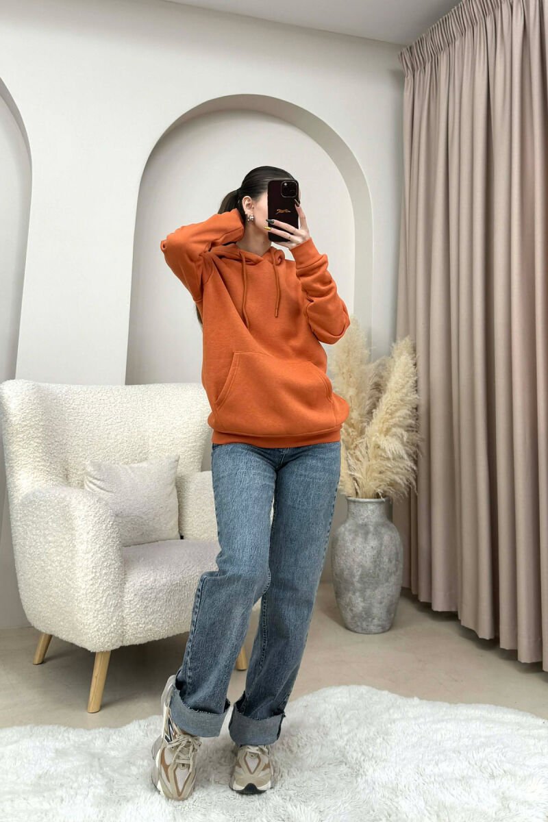 ONE COLOR FLUFFY WOMEN HOODIE ORANGE/PORTOKALLI - 2