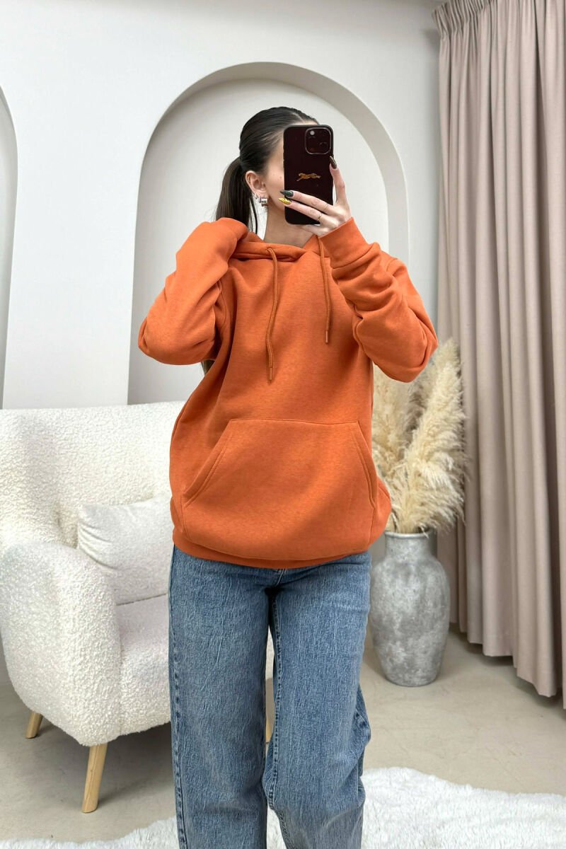 ONE COLOR FLUFFY WOMEN HOODIE ORANGE/PORTOKALLI - 3