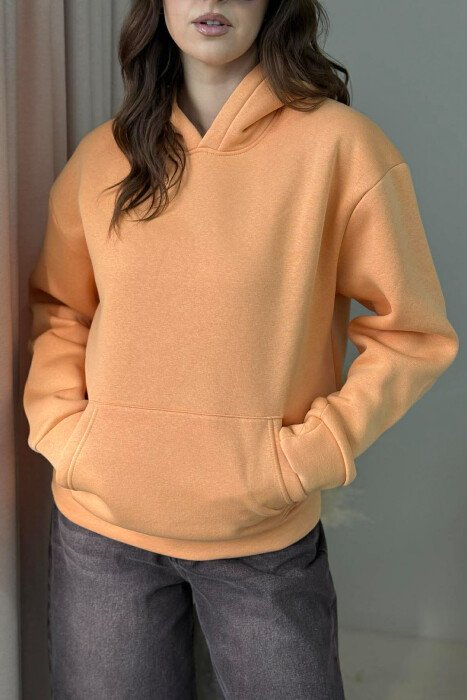 ONE COLOR FLUFFY WOMEN HOODIE ORANGE/PORTOKALLI - 3