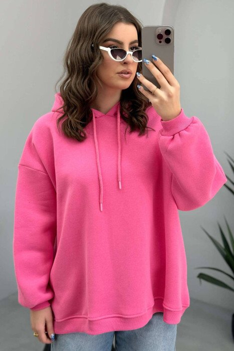 ONE COLOR FLUFFY WOMEN HOODIE PINK/ROZE - 2