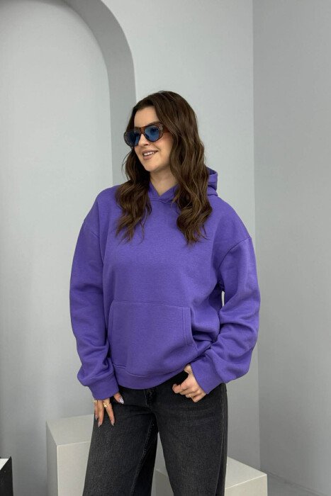 ONE COLOR FLUFFY WOMEN HOODIE PURPLE/LEJLA - 1