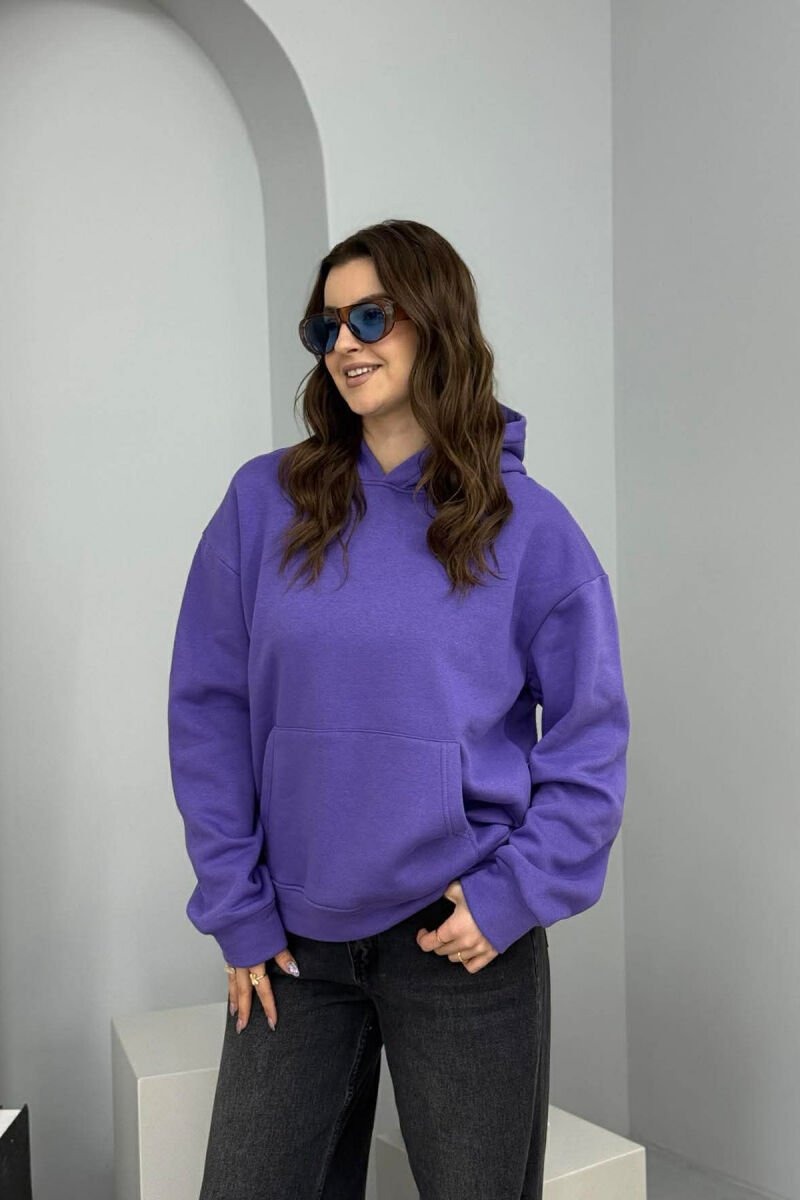 ONE COLOR FLUFFY WOMEN HOODIE PURPLE/LEJLA - 1