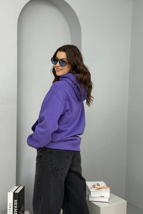 ONE COLOR FLUFFY WOMEN HOODIE PURPLE/LEJLA - 2