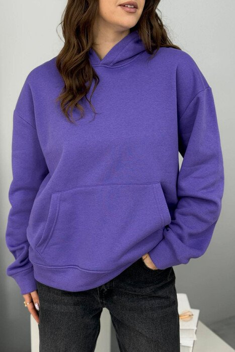 ONE COLOR FLUFFY WOMEN HOODIE PURPLE/LEJLA - 4