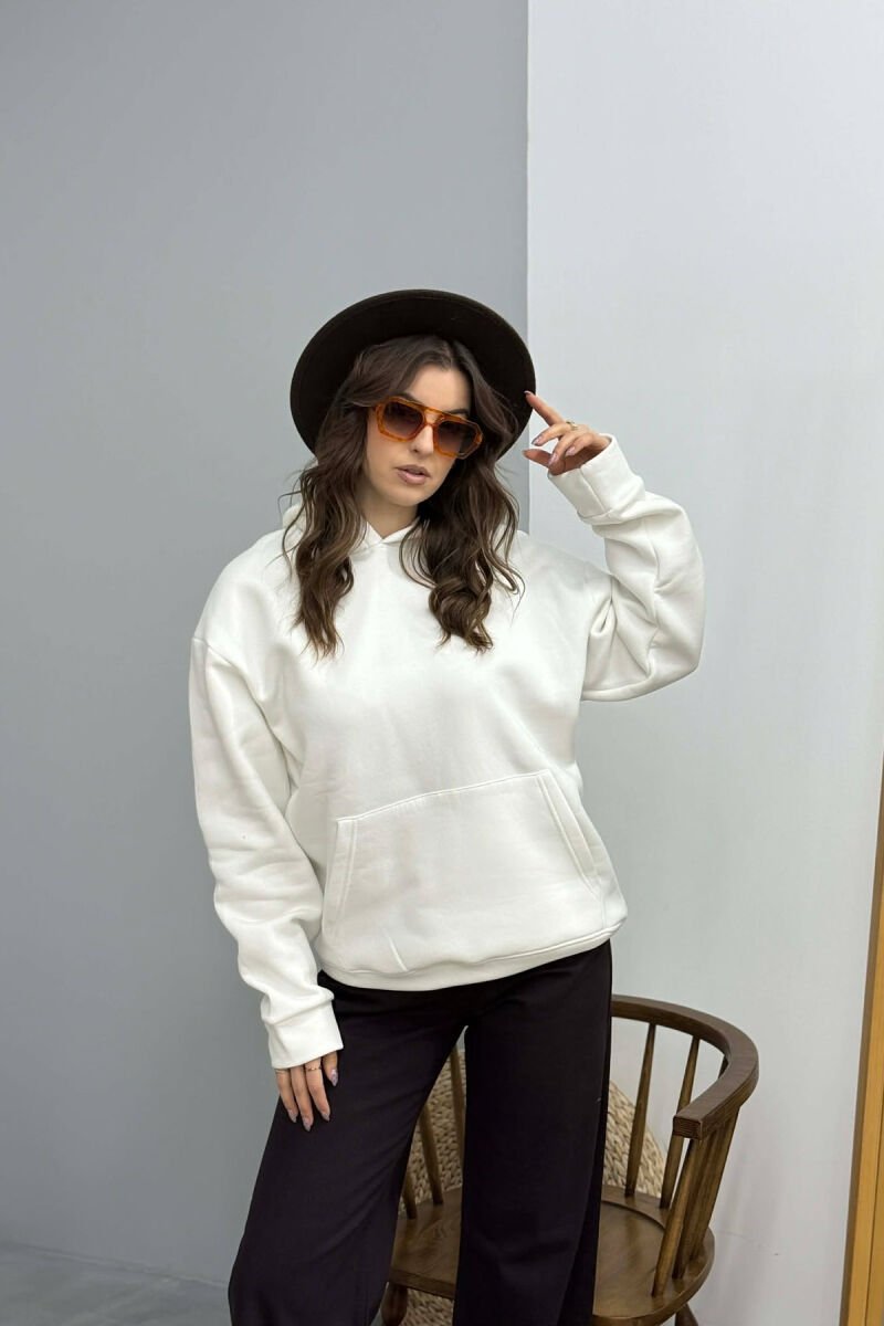 ONE COLOR FLUFFY WOMEN HOODIE WHITE-E BARDHE - 1