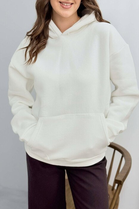 ONE COLOR FLUFFY WOMEN HOODIE WHITE-E BARDHE - 4