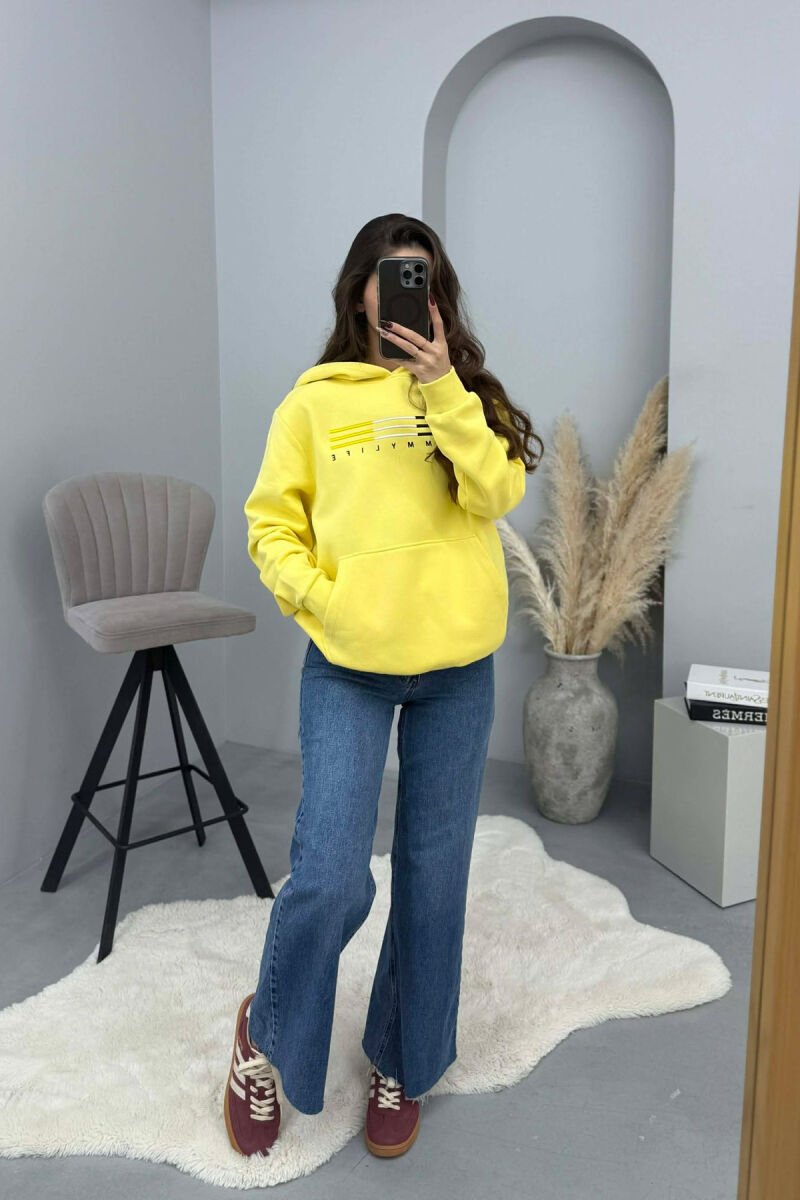 ONE COLOR FLUFFY WOMEN HOODIE YELLOW/E VERDHE - 1