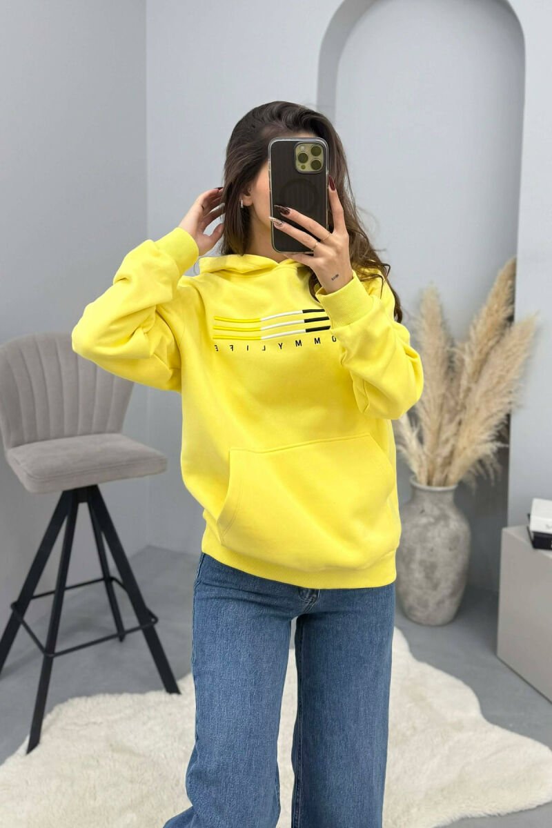 ONE COLOR FLUFFY WOMEN HOODIE YELLOW/E VERDHE - 2