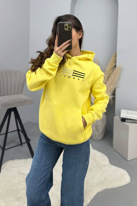 ONE COLOR FLUFFY WOMEN HOODIE YELLOW/E VERDHE - 4