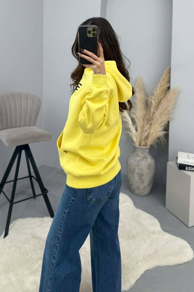 ONE COLOR FLUFFY WOMEN HOODIE YELLOW/E VERDHE - 5