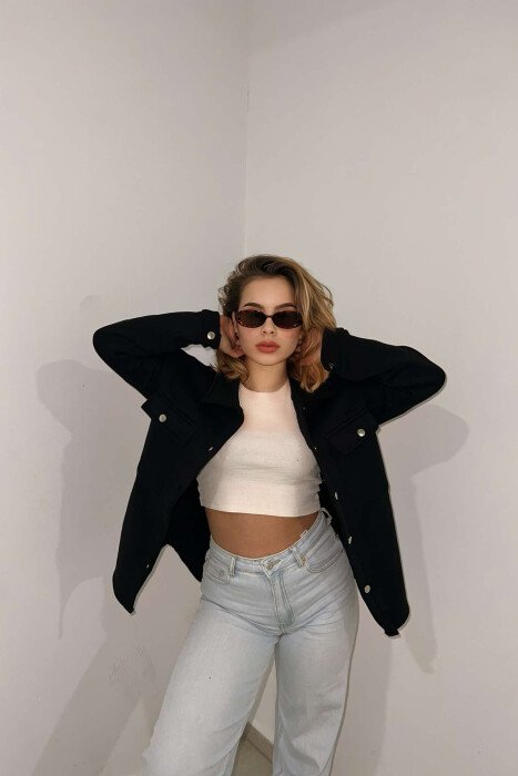 ONE COLOR FLUFFY WOMEN JACKET BLACK/ E ZEZE - 1