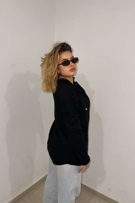 ONE COLOR FLUFFY WOMEN JACKET BLACK/ E ZEZE - 3