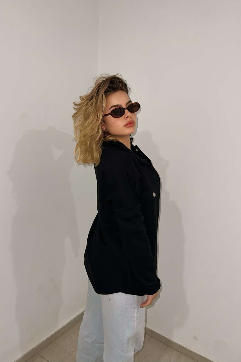 ONE COLOR FLUFFY WOMEN JACKET BLACK/ E ZEZE - 3