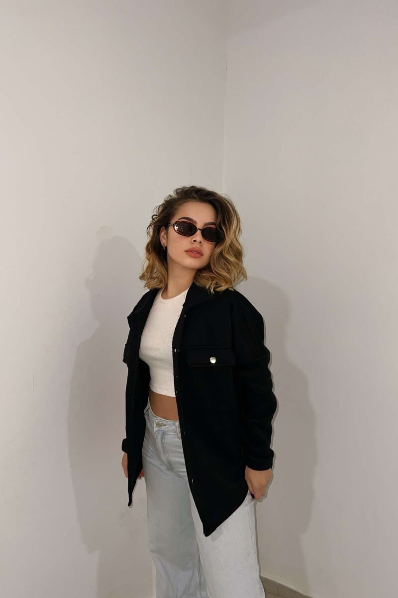 ONE COLOR FLUFFY WOMEN JACKET BLACK/ E ZEZE - 4