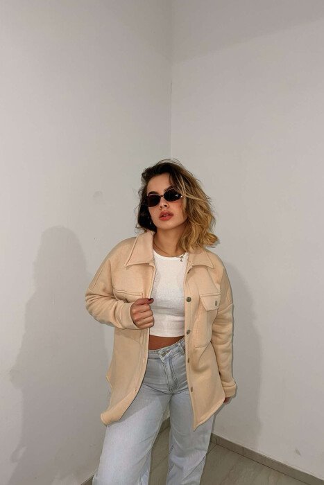 ONE COLOR FLUFFY WOMEN JACKET CREAM/KREM 