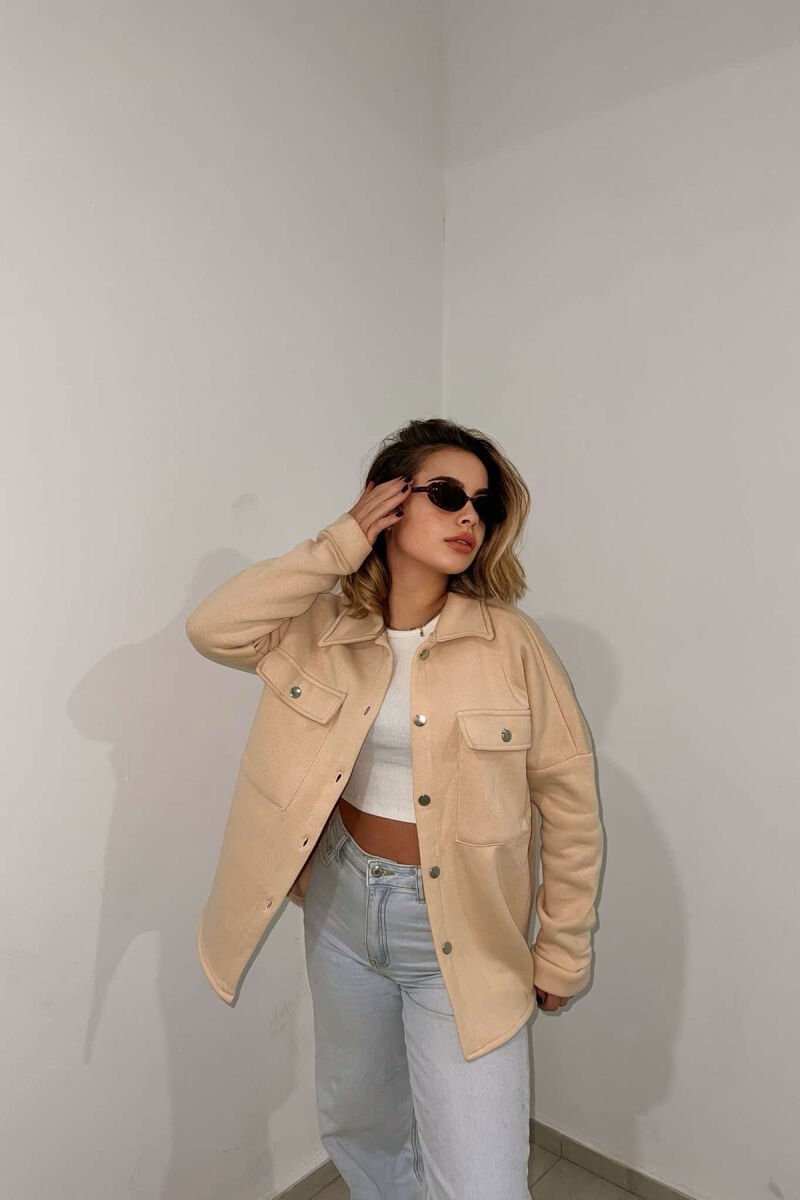 ONE COLOR FLUFFY WOMEN JACKET CREAM/KREM - 3