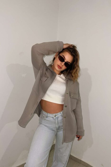 ONE COLOR FLUFFY WOMEN JACKET GREY/GRI - 4