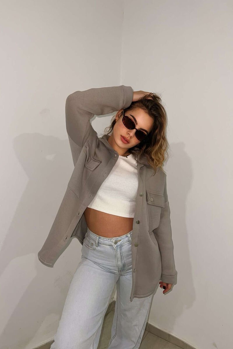 ONE COLOR FLUFFY WOMEN JACKET GREY/GRI - 4