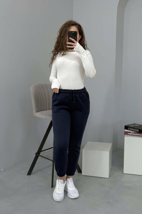 ONE COLOR FLUFFY WOMEN JOGGERS DARK BLUE/BEE 