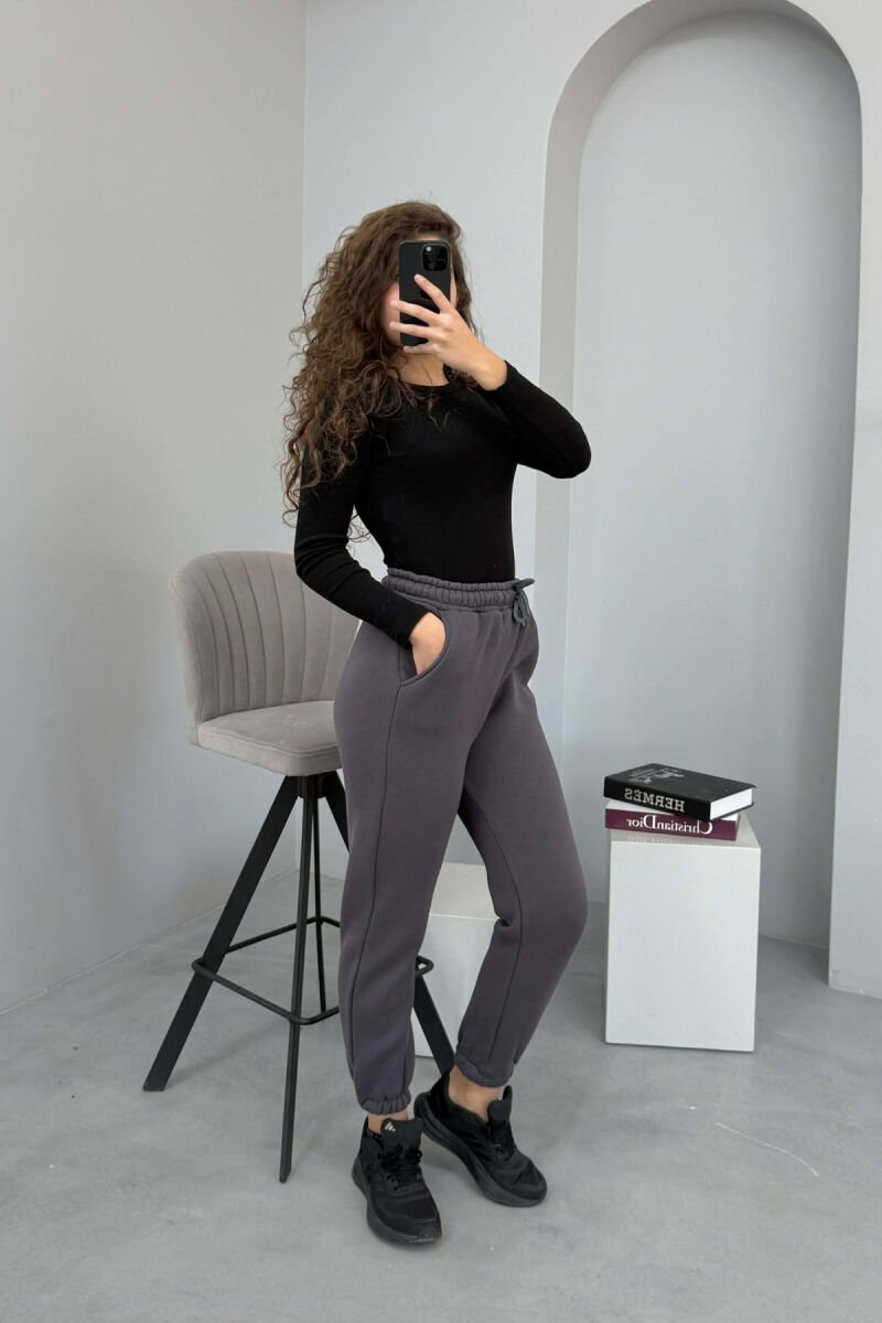 ONE COLOR FLUFFY WOMEN JOGGERS IRON GREY/GRI HEKURI - 1