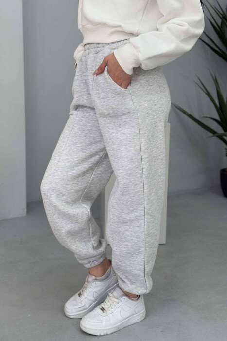ONE COLOR FLUFFY WOMEN JOGGERS LIGHT GREY/GZ - 4