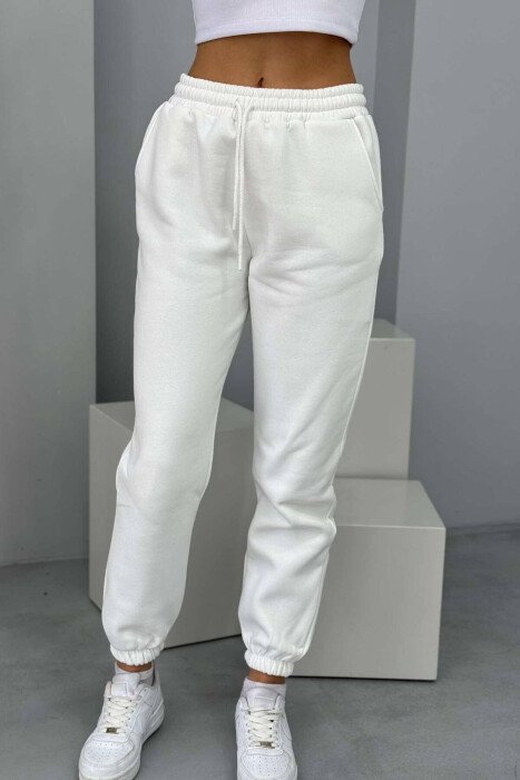 ONE COLOR FLUFFY WOMEN JOGGERS WHITE-E BARDHE 